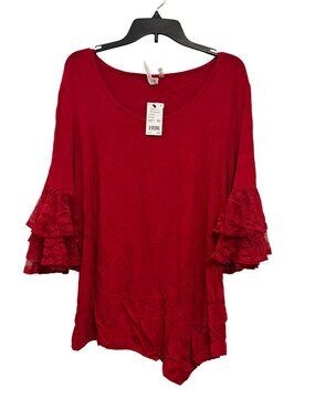 NY Collection Womens Red Tunic Top With Lace Bell Sleeves - Size XL